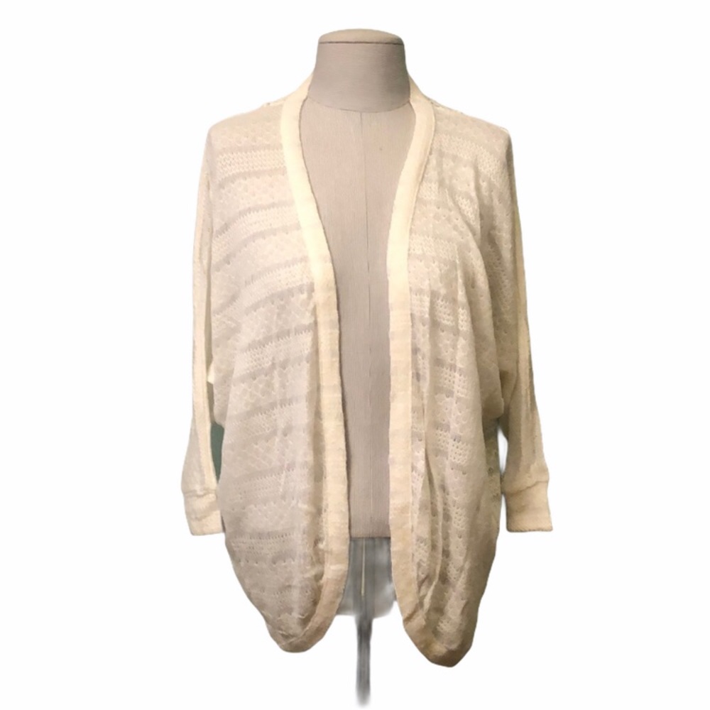 Charming Charlie knitted white stripped embroidered open cardigan